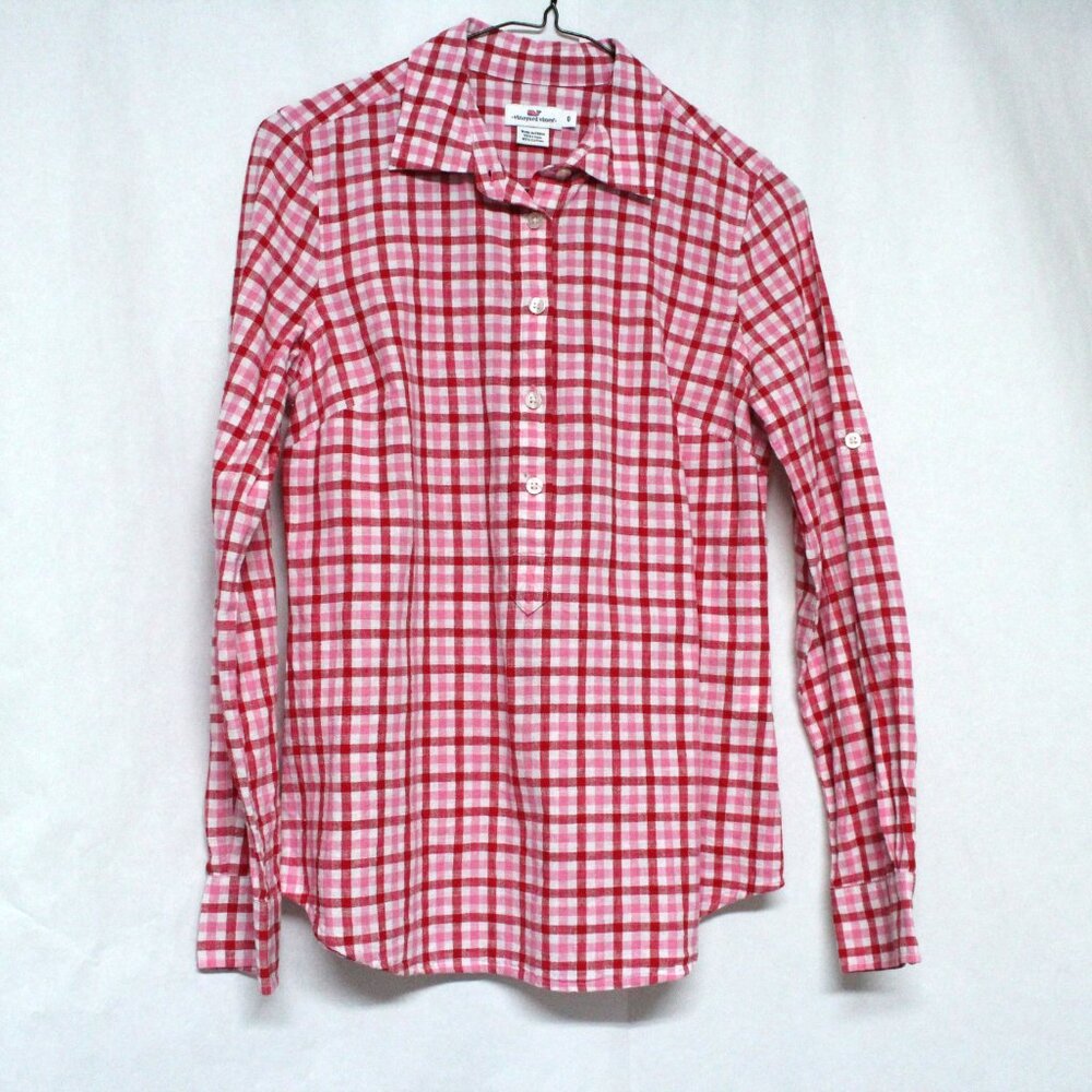Vineyard Vines Size 0 Women's Long Sleeve Plaid 1/2 Button Front Blouse or Shirt